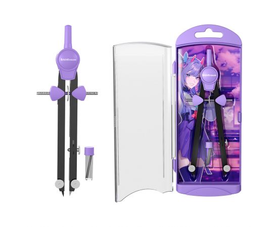 Готовальня ErichKrause Manga, (металлический циркуль и сменный грифель), пенал, фиолетовый 61435