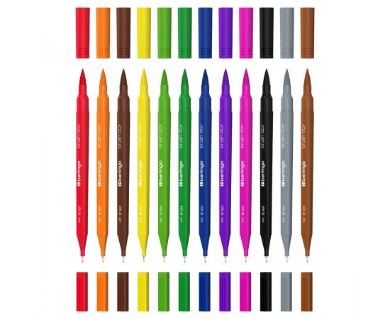 Двусторонние фломастеры для скетчинга "Brush&Fineliner", 12цв, кисть+линер, смываемые, РЕТ бокс, европодвес BP_00112