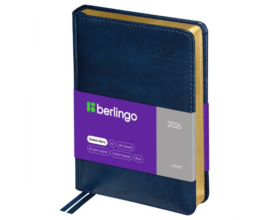 Ежедневник датированный 2026г., А6, 184л., кожзам, Berlingo "xGold", зол. срез, синий DD6_81601
