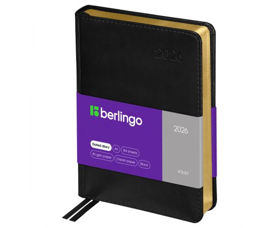 Ежедневник датированный 2026г., А6, 184л., кожзам, Berlingo "xGold", зол. срез, черный DD6_81605