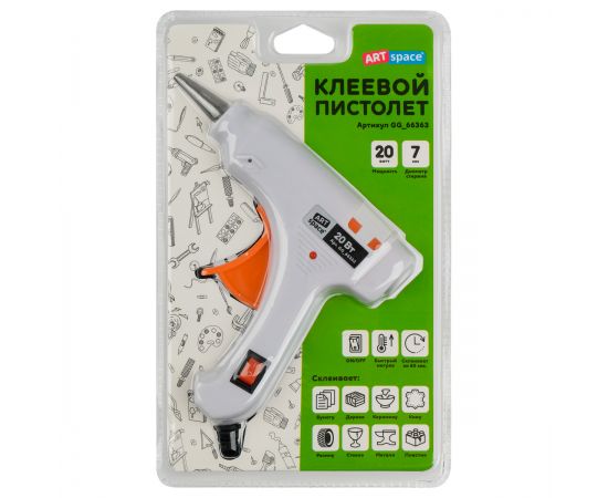 Клеевой пистолет ArtSpace, 20 Вт для стержня 7мм, блистер, выключатель GG_66363