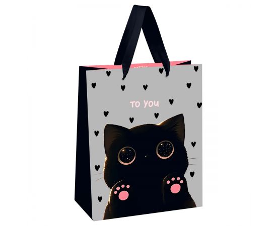 Пакет подарочный 18*23*10см MESHU "Black kitten", матовая ламинация MS_66116
