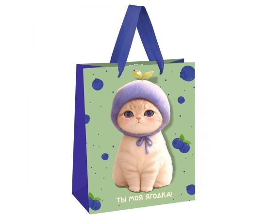 Пакет подарочный 11*14*6,5см MESHU "Berry cat", матовая ламинация MS_66217
