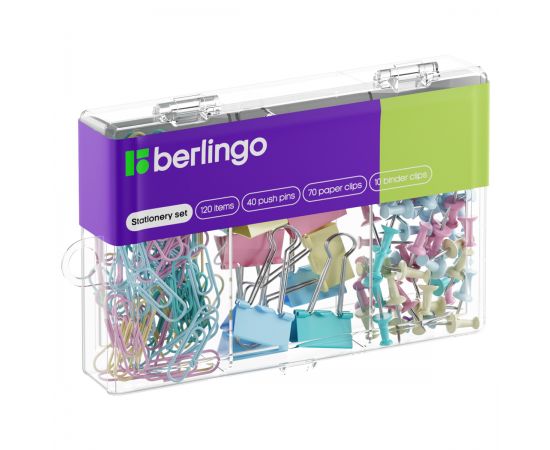 Набор мелкоофисных принадлежностей Berlingo, 120 предметов, ассорти пастель, пластиковая упаковка Mcn_12000e