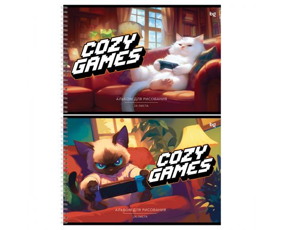 Альбом для рисования 24л., А4, на гребне BG "Cozy games" АР4гр24 06389