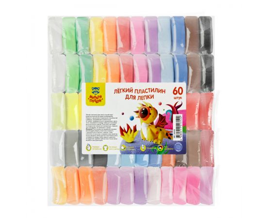 Легкий пластилин для лепки Мульти-Пульти, 60шт., 600г, прозрачный пакет ЛП_53312