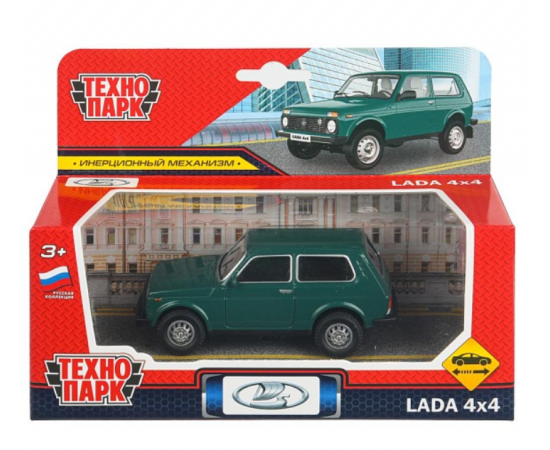 Машина металл LADA 4x4 длина 10 см, инерц, зеленый 402142 402142