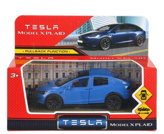 Машина металл tesla model x plaid 12 см, двери, синий, кор 404339 404339