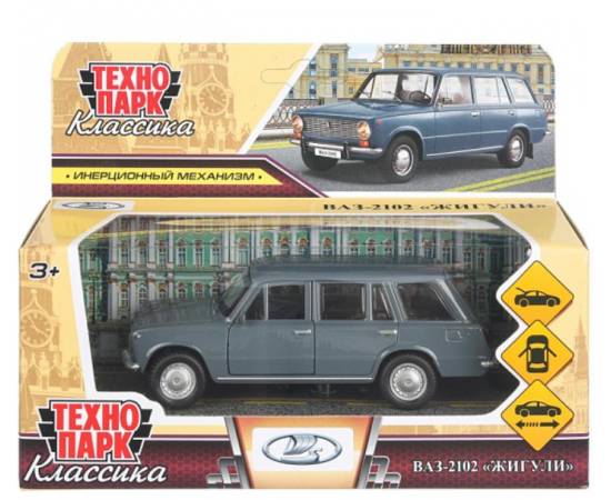 Машина металл ваз-2102 12 см, двери, багаж, инер, серый 405080 405080