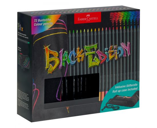 Карандаши цветные Faber-Castell "Black Edition", 72 цв., трехгран., черное дерево, заточен., пенал-скрутка 116418
