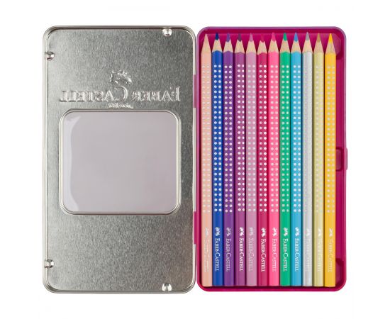 Карандаши цветные Faber-Castel "Sparkle", 12 цв., трехгран., метал. короб 201737
