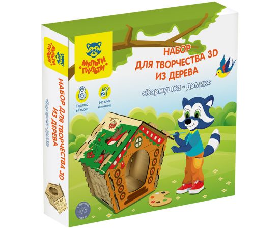 Набор для творчества 3D из дерева Мульти-Пульти "Кормушка - домик" с акриловыми красками и кистями 3D_41955