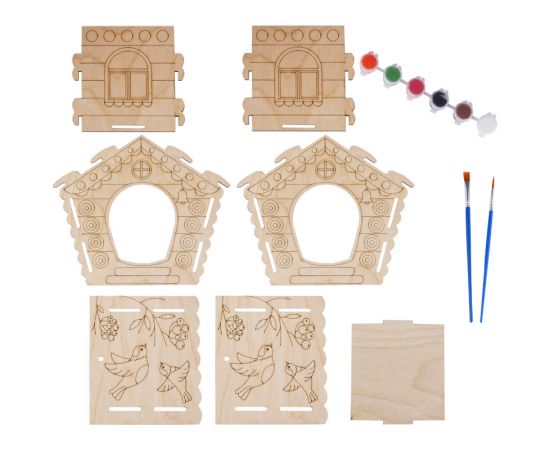 Набор для творчества 3D из дерева Мульти-Пульти "Кормушка - домик" с акриловыми красками и кистями 3D_41955