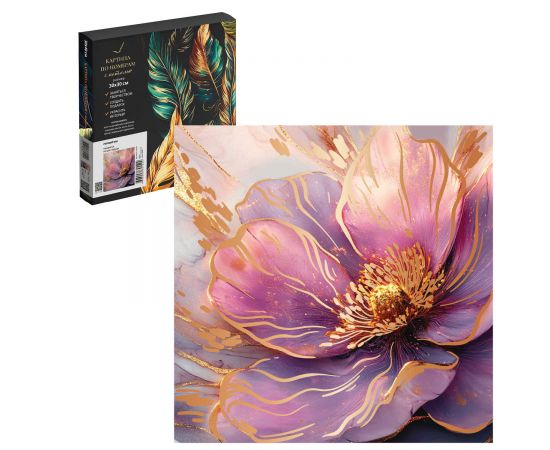 Набор для творчества Картина по номерам с поталью арт. 71273 / 30 РОЗОВЫЙ МАК, размер: 30x30 см, (15 цвета (-ов), холст на  деревянном подрамнике с напечатанной схемой рисунка, краски акриловые на водной основе (упакованы в вакуумную упаковку), кисти 71273