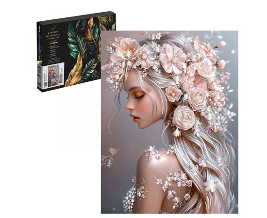 Набор для творчества Картина по номерам с поталью арт. 71281 / 24 ДЕВУШКА-ВЕСНА, размер: 30х40 см, (18 цвета (-ов), холст на  деревянном подрамнике с напечатанной схемой рисунка, краски акриловые на водной основе (упакованы в вакуумную упаковку), кис 71281