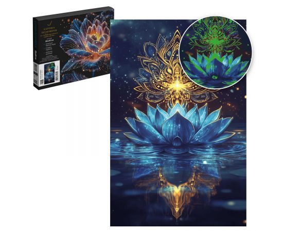 Набор для творчества Картина по номерам со светящимися красками арт. 71293 / 24 ЛОТОС И МАНДАЛА, размер: 30х40 см, (20 цвета (-ов), холст на  деревянном подрамнике с напечатанной схемой рисунка, краски акриловые на водной основе (упакованы в вакуумну 71293