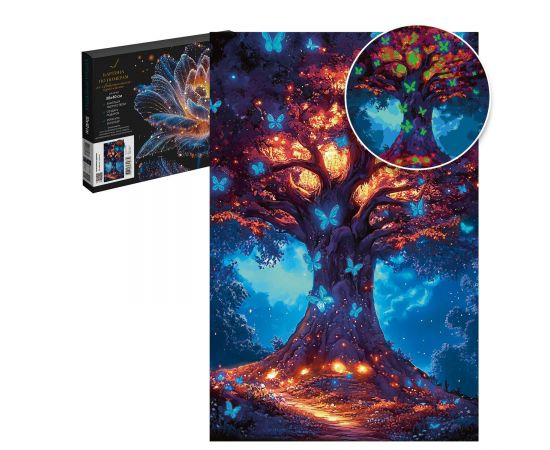 Набор для творчества Картина по номерам со светящимися красками арт. 71294 / 24 ВОЛШЕБНОЕ ДЕРЕВО, размер: 30х40 см, (20 цвета (-ов), холст на  деревянном подрамнике с напечатанной схемой рисунка, краски акриловые на водной основе (упакованы в вакуумн 71294