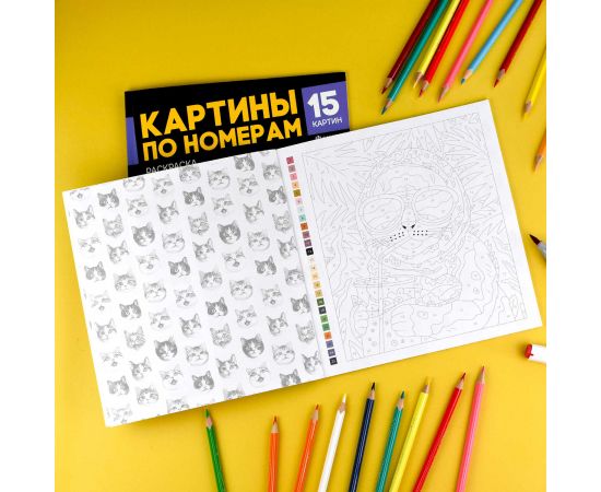Раскраска. Серия "Картины по номерам" арт. 71479 КОТЫ-МЕМЫ /215x215 мм, 16 л., блок - офсет 120 г/м², полноцветная печать/печать в одну краску, обл - мелованный картон 250 г/м², клеевое скрепление, 71479