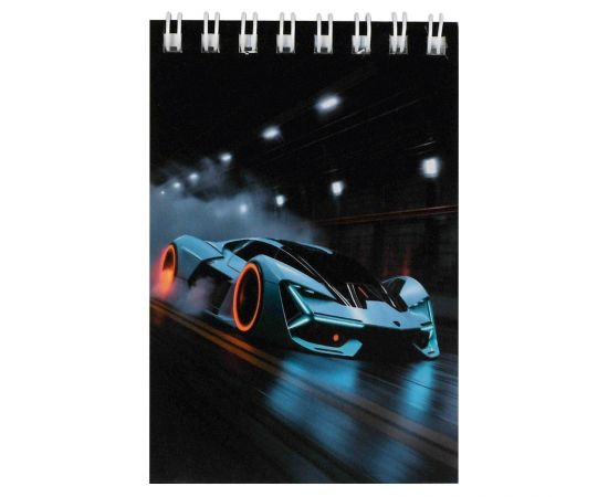 Блокнот, А7, 40 л, арт. 73413 СПОРТКАР / Блок - белый офсет 65 г/м², клетка, гребень по короткой стороне, УФ-лак сплошной, 73413