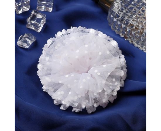 Бант для волос на резинке «Школьница», нежность горошек, d=11 см, белый 7915740
