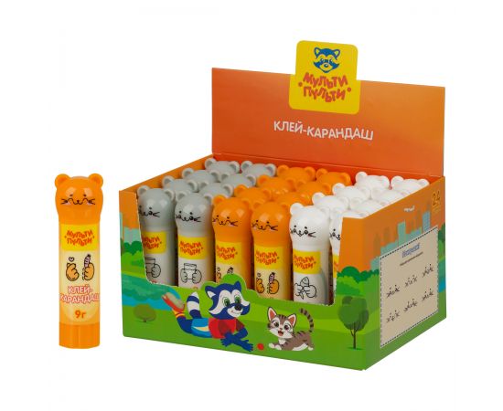 Клей-карандаш Мульти-Пульти "Котики", 09г, фигурный колпачок, ПВП, дисплей бокс, ассорти GS_66454