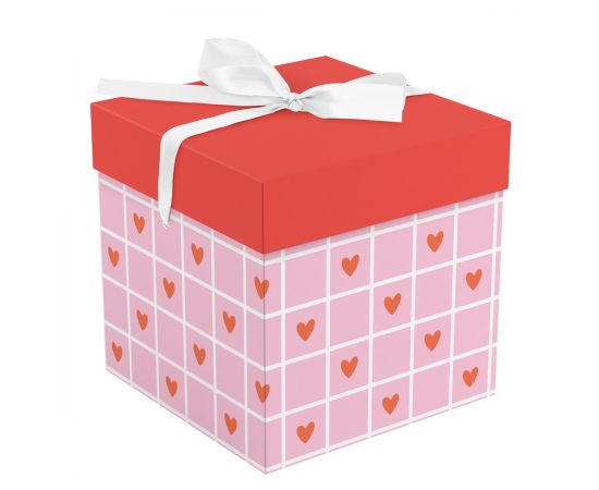 Коробка складная подарочная MESHU "Hearts", (15*15*15см), с лентой MS_62567