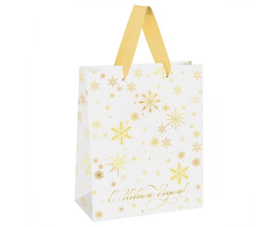 Пакет подарочный 26*32*12см MESHU "Gold snowflake", фольга, матовая ламинация MS_66171