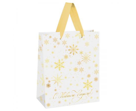 Пакет подарочный 33*42*12см MESHU "Gold snowflake", фольга, матовая ламинация MS_66242
