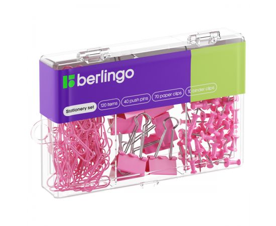 Набор мелкоофисных принадлежностей Berlingo, 120 предметов, розовый, пластиковая упаковка Mcn_12000c