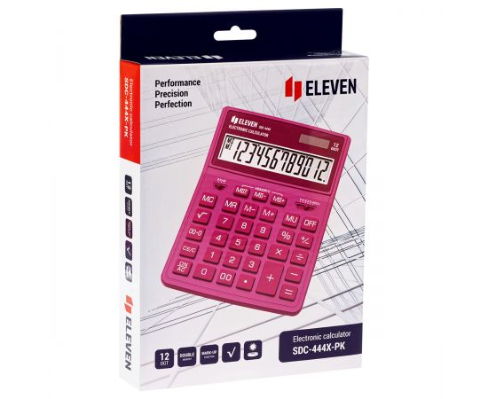 Калькулятор настольный Eleven SDC-444X-PK, 12 разрядов, двойное питание, 155*204*33мм, розовый SDC-444X-PK
