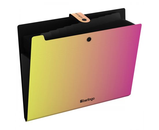 Папка 12 отделений Berlingo "Radiance", А4, 600мкм, на кнопке, желтый/розовый градиент XF4_12001