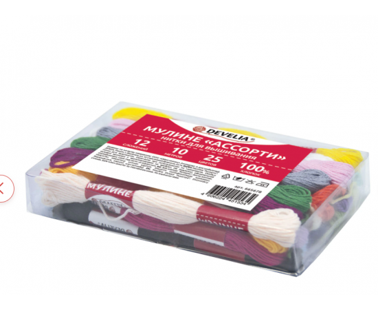 Нитки для вышивания (мулине), Набор 25 цветов, 10 м, хлопок, DEVELIA (Девелия), 665678 665678