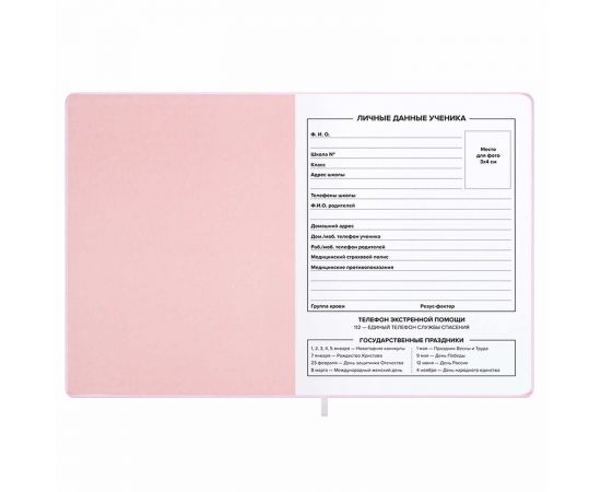 Дневник школьный арт. 72525 / 15 ИГРУШКА МИШКА РОЗОВЫЙ (кожзам:  А5+; твёрдый переплёт, материал обложки: искусственная кожа "Бьянчини"; декор: блинтовое тиснение; способ крепления блока: ниткошвейный; вн. блок: 48 л., белый офсет 80 г/м², печать в одну к 72525