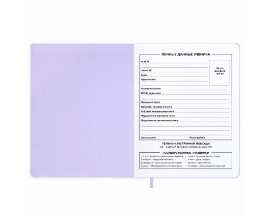 Дневник школьный арт. 72526 / 15 ИГРУШКА МИШКА СИРЕНЕВЫЙ (кожзам:  А5+; твёрдый переплёт, материал обложки: искусственная кожа "Бьянчини"; декор: блинтовое тиснение; способ крепления блока: ниткошвейный; вн. блок: 48 л., белый офсет 80 г/м², печать в одну 72526