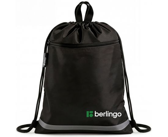 Мешок для обуви 1 отделение Berlingo "Basic black", 360*460 мм, светоотражающая лента, карман на молнии, полиэстер, черный BR-MS-040603