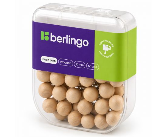 Кнопки силовые Berlingo, 50шт., пластиковый бокс, круглые, деревянные PN5030w