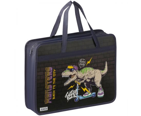 Папка с ручками А4 ArtSpace "Dino", пластик, на молнии, 75мм ПМ-А4-25_60180