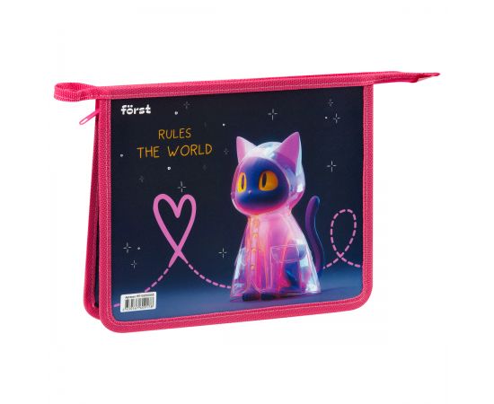 Папка для тетрадей 1 отделение, А5, Först  "The Star Cat" (Звездный кот), пластик, на молнии ПП-06Л10003