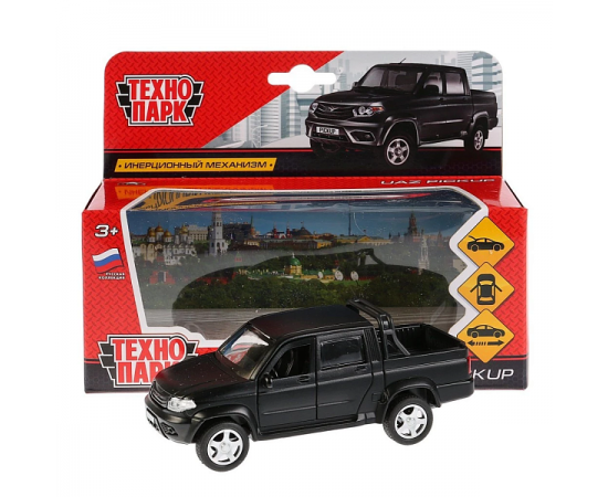 Машина металл UAZ PICKUP МАТОВЫЙ черный, 12 см, откр дв, багаж, инерц 263344 263344