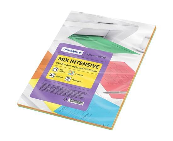 Бумага цветная OfficeSpace intensive mix А4, 80г/м2, 100л. (5 цветов) 245180
