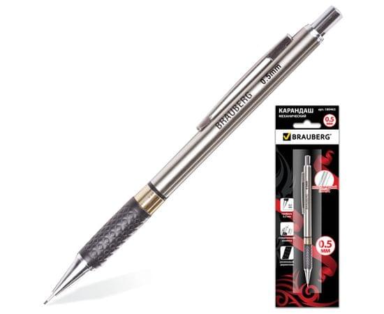 Карандаш механический BRAUBERG "BlackJack" метал. корпус, резиновый грип, ластик, 0,5 мм, 180463 180463 