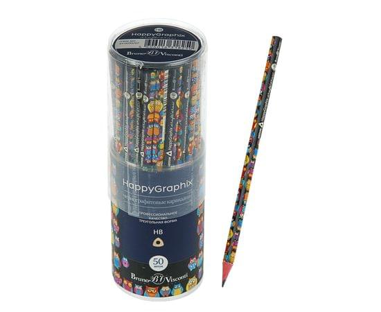Карандаш чернографитный 2 мм HappyGraphix «Сказочные совы», НВ, трёхгранный 3474446