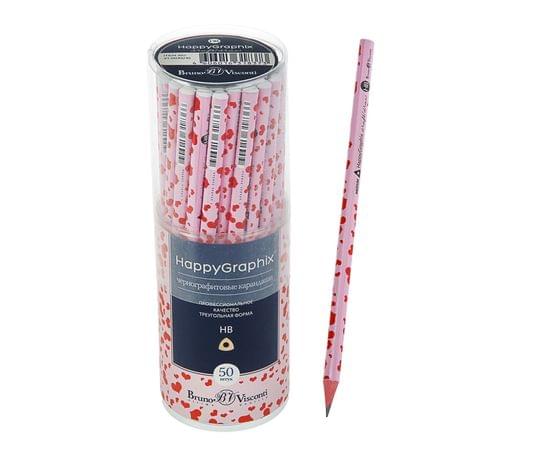 Карандаш чернографитный 2 мм HappyGraphix «Розовые сердца», НВ, трёхгранный 3474449