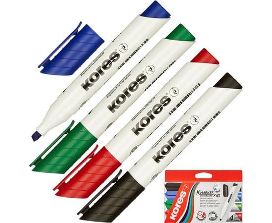 Маркер для досок KORES набор 4 цв. 3-5 мм скошенный наконечник 20845 867787