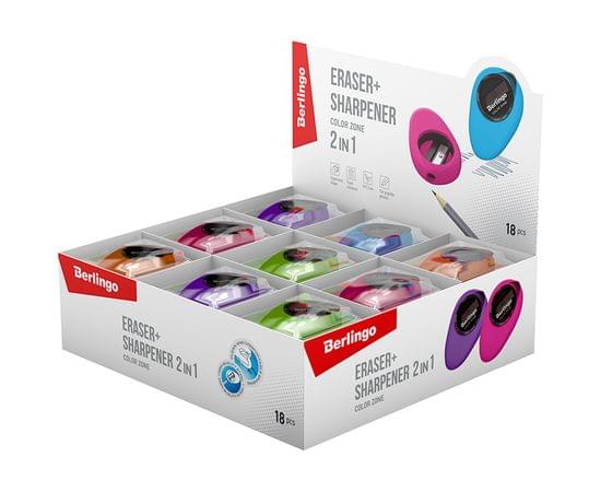 Ластик-точилка Berlingo "Color Zone" 1 отверстие, контейнер, цвета ассорти BLc_00570