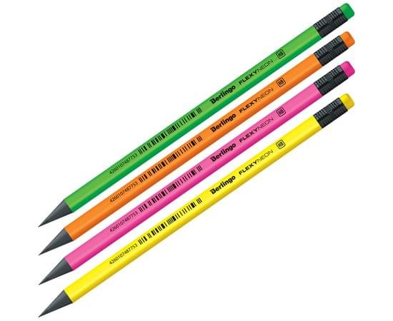 Карандаш ч/г Berlingo "Flexy Neon" HB, с ластиком, заточен., пластиковый, ассорти BP00880